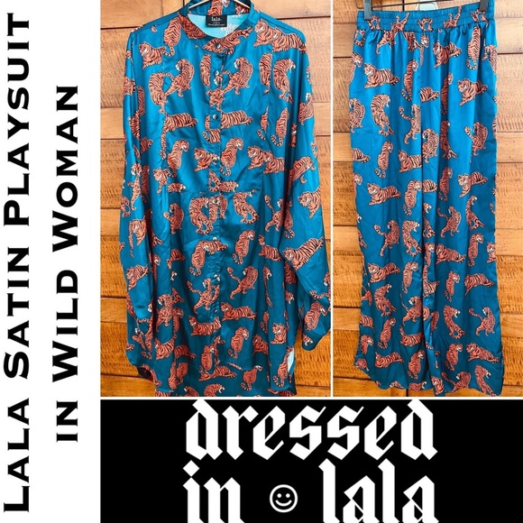 Dressed in LALA Pants - 🐅Set Wild Woman Playsuit Satin Teal+Orange Tiger Dressed In Lala Oversized S